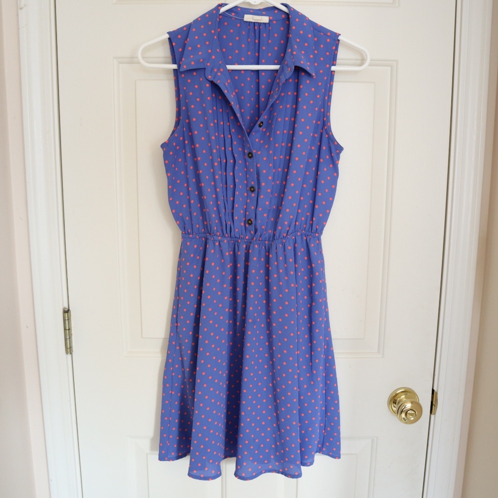 Maison Jules Blue Coral Collared Sleeveless Dress